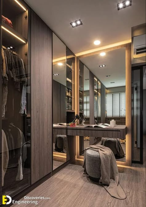 Walking Closet With Mirror, Modern Closet Designs, Dress Table, Dressing Table Ideas, Dressing Table Decor, A Walk In Closet, Dressing Table With Mirror, Luxury Closets, Closets Design