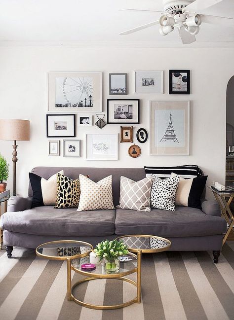 1000+ ideas about Mismatched Sofas on Pinterest | White Dressing ... Grey Couch Decor, Furnitur Ruang Keluarga, Minimalist Living Room Ideas, First Apartment Decorating, Gallery Wall Living Room, Small Apartment Living Room, Gallery Wall Ideas, Wall Living Room, Couch Decor