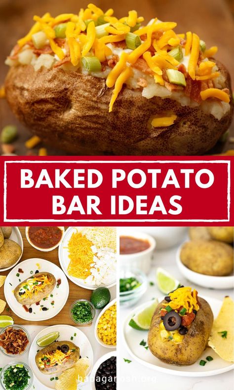 Halloween Baked Potato Bar, Baked Potatoes For A Large Crowd, Baked Potatoes In The Oven Loaded, Baked Potatoes Toppings Ideas, Baked Potato Bar For A Crowd, Bake Potato Bar, Baked Potato Topping Ideas, Baked Potato Bar Ideas, Potato Bar Party