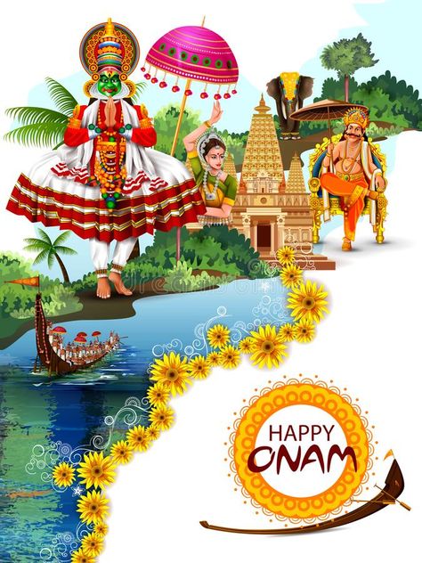 Happy Onam holiday for South India festival background stock illustration Onam Festival Kerala, Onam Photos, Happy Onam Images, Onam Images, Happy Onam Wishes, Onam Wishes, Art Competition Ideas, Onam Celebration, Onam Festival