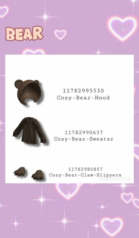 Roblox Bear Outfit Codes, Bear Codes Berry Ave, Roblox Codes Decals, Outfit Roblox Codes, Roblox Codes Brookhaven, Boy Codes, Hoodie Roblox, Bloxburg Clothes, Roblox Id Codes