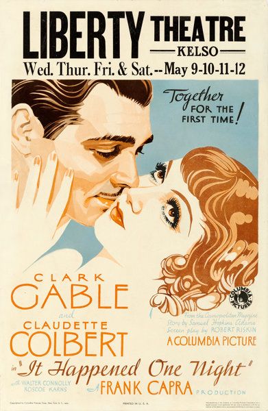 21 Movie, Romance Movie Poster, Old Movie Poster, It Happened One Night, Old Film Posters, Hollywood Poster, Classic Films Posters, Claudette Colbert, Old Movie Posters