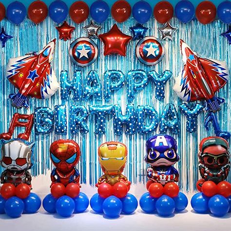 Avengers Birthday Decorations, Superhero Birthday Decorations, Superhero Birthday Party Decorations, Superhero Balloons, Superhero Party Decorations, Marvel Birthday Party, Superman Birthday, Happy Birthday Balloon Banner, Avengers Theme