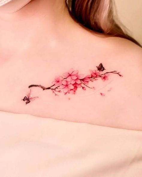 Plum Blossom Tattoo, Minimal Flower Tattoo, Tattoo Collarbone, Gladiolus Flower Tattoos, Collarbone Tattoo, Minimal Flower, Flower Tattoo Ideas, Gladiolus Flower, Inkbox Tattoo