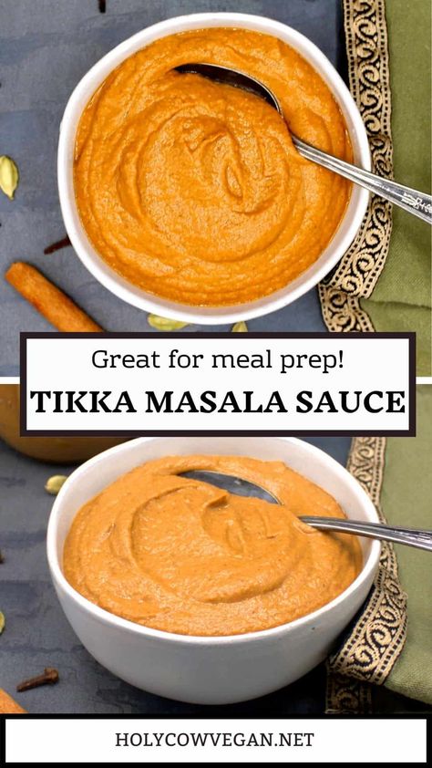 This homemade Indian tikka masala sauce, with its vibrant color and vivid flavors, is perfect for meal prep. Set aside just 30 minutes to make a batch with tomatoes, onions and a few simple spices, then enjoy a restaurant-style tikka masala dish whenever the craving strikes! Tikka Masala Sauce Recipe, Easy Tikka Masala, Indian Meal Prep, Indian Tikka Masala, Tika Masala, Indian Sides, Tikki Masala, Indian Sauces, Mediterranean Recipes Healthy