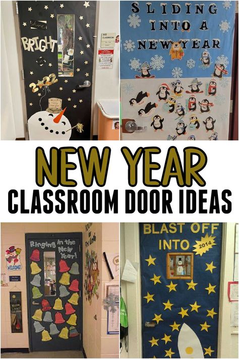 January Themed Classroom Doors, January Theme Classroom Door, New Year’s Eve Classroom Door, New Years Preschool Door Ideas, New Year School Door Decoration, 2024 Classroom Door, New Year Decorations For School, January Teacher Door, Door Themes For Preschool