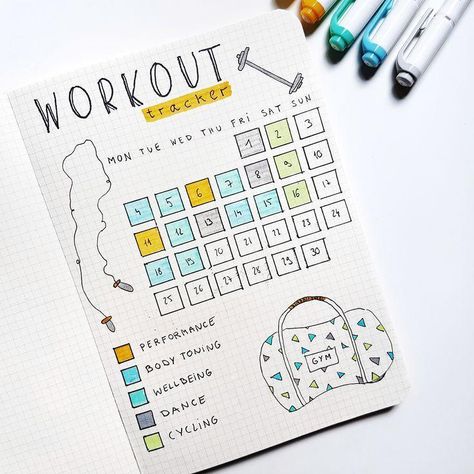 Keep track of your fitness goals with these workout tracker for your Bujo #anjahome #workouttracker #BuJo #bulletjournal Penanda Buku, Tracker Fitness, Bullet Journal How To Start A, Bullet Journal Tracker, Self Care Bullet Journal, Bullet Journal Notebook, Bullet Journal Writing, Power Yoga, Bullet Journal Spread