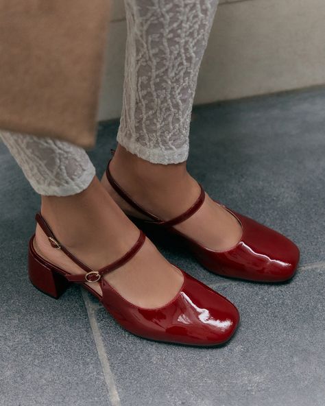 Red Patent Leather Shoes Outfit, Red Mary Jane Heels, Red Patent Leather Shoes, Metallic Boots, High Sandals, Mule Sneakers, Funky Shoes, Wrap Heels, Wardrobe Classic