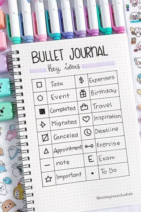 How cute are these bujo key icon ideas?! Love it 😍 Studie Hacks, Journal Key, Bullet Journal Work, Bullet Journal Key, Bullet Journal Banner, Creating A Bullet Journal, Bullet Journal Ideas Templates, Bullet Journal Mood Tracker Ideas, Bullet Journal Paper