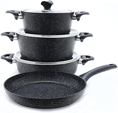 DSFEOIGY 7 Piece Granite Cookware Set Black Pan Kitchen Supplies Handy Non- Stick Frying Pan Cookware Black Pan, Pan Kitchen, Ceramic Cookware Set, Kitchen Cookware Sets, Basic Kitchen, Ceramic Cookware, Pots And Pans Sets, Nonstick Cookware, Bakeware Set