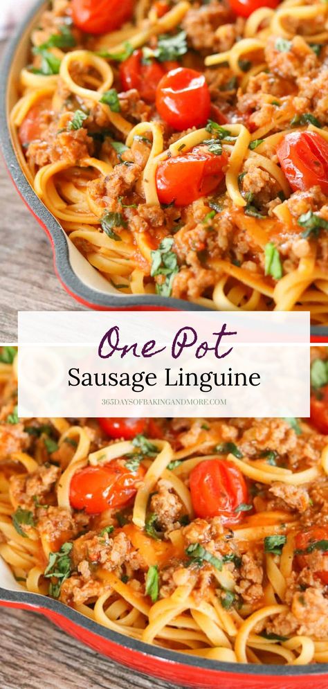 Sausage Tomato Sauce, Sweet Italian Sausage Recipes, Italian Sausage Recipes Pasta, One Pot Sausage, Chicken Sausage Recipes, Pork Sausage Recipes, Sausage Recipes For Dinner, Linguine Recipes, Sausage Pasta Recipes