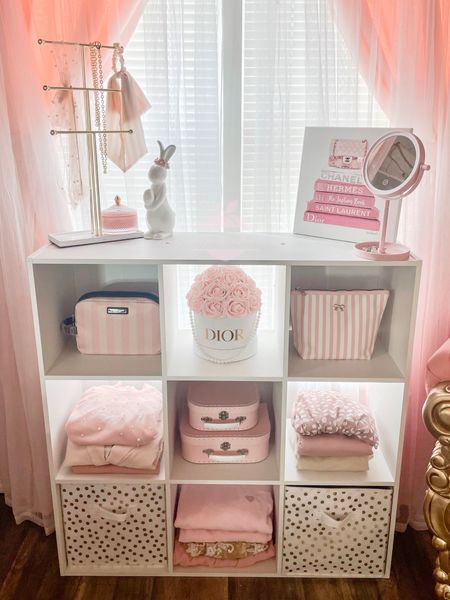 Cube Storage Bedroom, 9 Cube Organizer, Cube Storage Decor, Pink Shelves, Girly Room Decor, Girly Apartment Decor, Pink Room Decor, Organizer Shelf, Cube Organizer