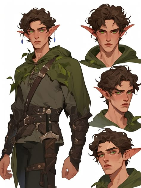 Midevil Masculine Outfits, Male Elf Drawing Reference, Elf Adventurer Outfit, High Elf Outfit Male, Wood Elf Clothes, Renfaire Elf Outfit, Forest Elf Costume Man, Masculine Fantasy Outfit, Male Faerie Aesthetic