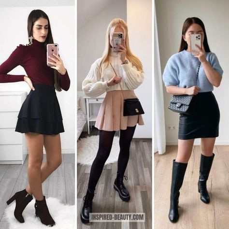 Winter Boots And Skirt Outfit, Skirt With Sweater Outfit, Black Skirt Outfit Winter, Skirt And Sweater Outfit, Winter Skirt Outfits, Outfits With Black Leggings, Skirts Winter, 70’s Outfit, Black Skirt Outfits