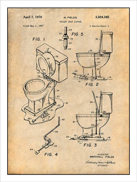 1970 Toilet Seat Lifter Patent Patent Print Art Drawing Poster Toilet Paper Drawing, Toilet Sketch, Tonal Studies, Toilet Poster, Drawing Poster, Antique Paper, Household Decor, Paper Drawing, Patent Prints