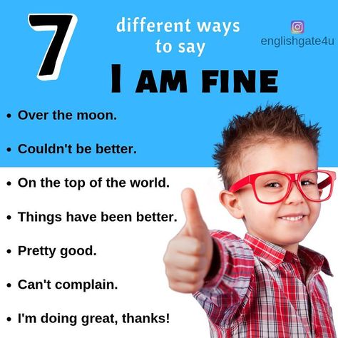 English Gate on Instagram: “How are you❓ . . Today I have shared 7 different ways to say ‘I am fine’ in English. ——————————————————— • Follow 👉🏻..........…” Words To Describe People, English Today, I Am Fine, Other Ways To Say, English Learning Spoken, Conversational English, Speaking Activities, English Vocab, Learn English Grammar