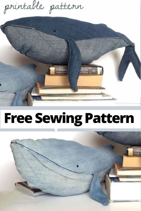 Whale Pillow Pattern, Denim Whale Pattern, Whale Plush Pattern Free, Whale Bag Sewing Pattern, Denim Animals Patterns, Whale Soft Toy Pattern, Whale Toy Pattern, Whale Pattern Sewing Free, Whale Stuffed Animal Pattern