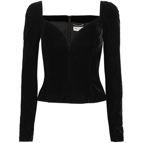 Saint LaurentVelvet Top (€2.250) ❤ liked on Polyvore featuring tops, black, 80s tops, corset style tops, velvet top, structured top and yves saint laurent 80s Tops, Velvet Top Long Sleeve, Black Velvet Top, Structured Top, All Black Fashion, Formal Tops, High Fashion Looks, Corset Style Tops, Glad Rags