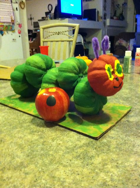 Storybook character pumpkin. The Very Hungry Caterpillar. Pumpkin Book Characters, Storybook Pumpkin, Book Pumpkins, Pumpkin Story, Book Character Pumpkins, Story Book Pumpkin, Pumpkins For Halloween, Character Pumpkins, Creative Pumpkin Decorating