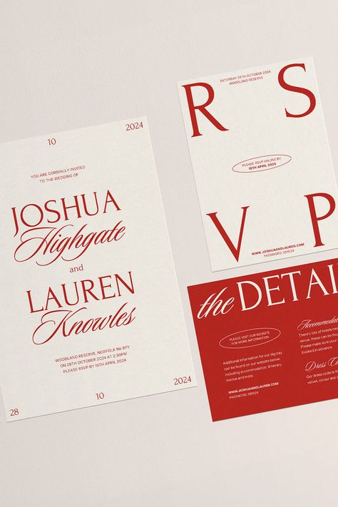 Retro 90s Wedding Canva Template Bundle: Vintage Chic Invite, RSVP & Details#Elegant #DIYWeddingInv #UniqueInvitations #WeddingInspo
#WeddingIdeas Retro Invitation Card, 90s Wedding, Wedding Graphic Design, Retro Invitation, Retro Wedding Invitations, Red Wedding Invitations, Chic Invitation, Invitation Fonts, Marriage Invitations