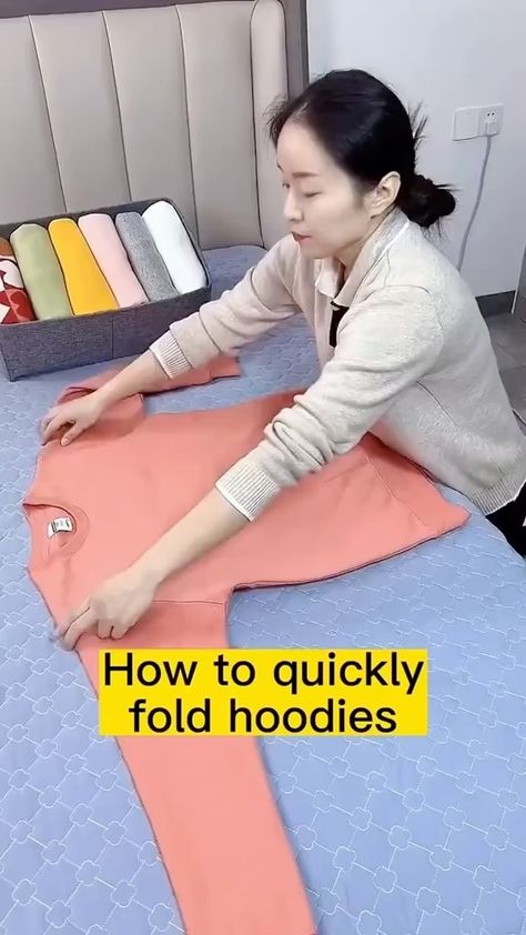 Noocx® - Smart Gadgets | How to fold hoodies💕#foldingclothes #howtofold #hoodie #fyp #organize #storageunit | Instagram How To Fold Hoodies, Moving Hacks, Clothes Folding, Packing Hacks Clothes, Shoe Lace Patterns Converse, Shirt Folding, Lace Patterns Converse, Packing Clothes, Clothes Organization Diy