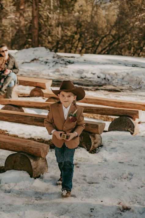 DUSTIN DESTINY | WEDDING - westernweddingmagazine.com Country Wedding Ring Bearer Outfit, Western Groom Outfit, Western Wedding Ring Bearer Outfit, Son Ring Bearer Ideas, Cowboy Husband Wedding, Country Ring Bearer Outfit, Men’s Wedding Western Wear, Cowboy Ring Bearer, Vaquero Photoshoot