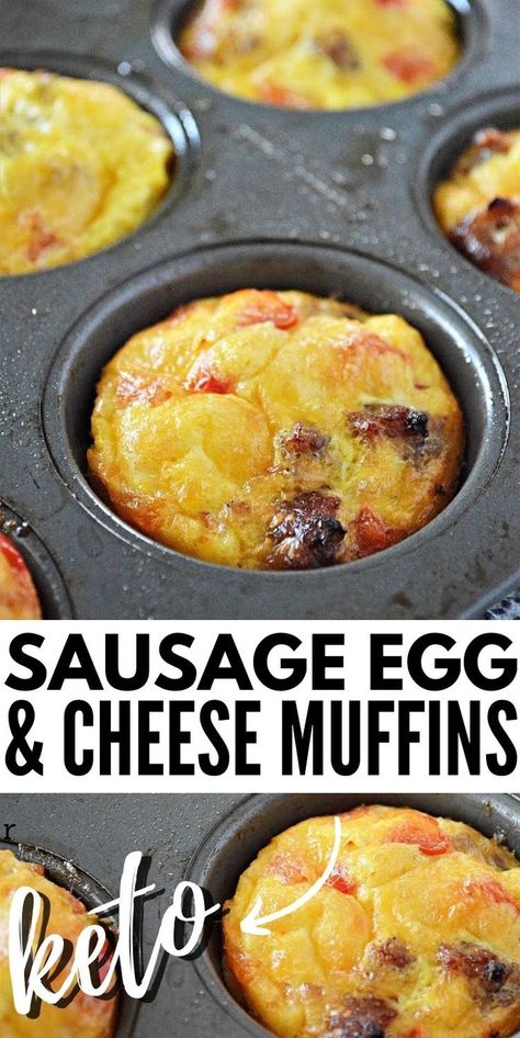 Keto Sausage Egg & Cheese Muffins - Easy keto sausage egg and cheese muffins that everyone will love! Perfect for a busy mornings breakfast and meal prep! #keto #ketorecipes #Ketodiet #Ketosausageeggandcheesemuffins #ketobreakfast #eggmuffins #breakfastideas #breakfast #eggs #mealprep #food #recipes Sausage Egg Cheese Muffins, Egg Cheese Muffins, Egg And Cheese Muffins, Keto Sausage, Keto Breakfasts, Breakfast Low Carb, Keto Recipes Breakfast, Egg Cheese, Egg And Cheese