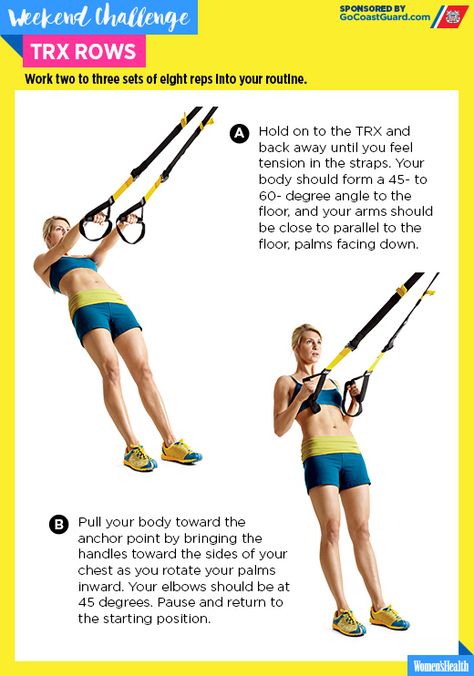 Slow Your Row to Strengthen Your Core and Sculpt Your Arms  http://www.womenshealthmag.com/fitness/trx-rows-challenge Trx Workouts For Women, Exercises With Bands, Trx Row, Trx Straps, Trx Exercises, Chest Workout Routine, Trx Training, Flat Stomach Workout, Arm Workout Women