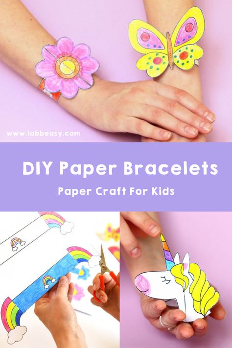 Paper Craft Bracelet, Paper Bracelets For Kids Free Printable, Paper Bracelet For Kids, Friendship Crafts For Kids, Bracelet Crafts For Kids, Butterfly Bracelet Pattern, Unicorn Arts And Crafts For Kids, Cute Bracelet Designs, Friendship Day Diy