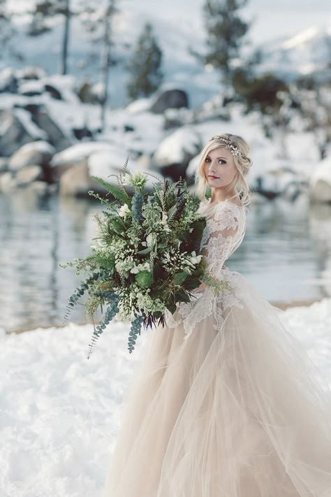 Winter Mountain Wedding Dress, Winter Beach Wedding, Lake Tahoe Beach, Winter Mountain Wedding, Wedding Dreses, Taupe Wedding, Snow Wedding, Yosemite Wedding, Wedding Dress Outfit