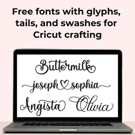 Are you looking for free fonts with glyphs, tails, and swashes for your next Cricut project? We've put together a list of free fonts that are perfect for your next creative endeavor. Cricut Fonts With Tails, How To Get Free Cricut Fonts, Cricut Access Fonts That Go Together, Best Cricut Fonts For Names, Adding Glyphs To Fonts In Cricut, Fonts With Glyphs, Etsy Hacks, Free Fonts For Cricut, Font Packs