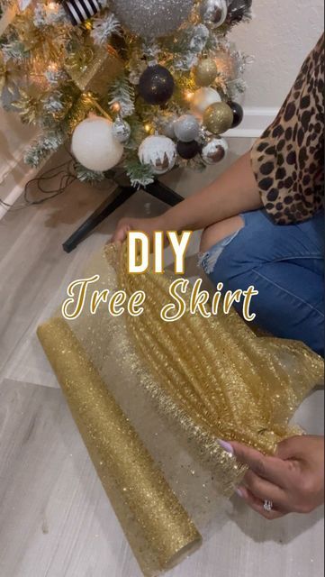 Gold Mesh Christmas Tree, Christmas Trees All Year Round, How Do You Put Mesh On A Christmas Tree, Metal Tree Skirt, Diy Small Tree Skirt, Decorative Mesh Ideas Christmas, Unusual Christmas Tree Skirts, Tulle Christmas Tree Skirt Diy, Using Tulle On Christmas Tree