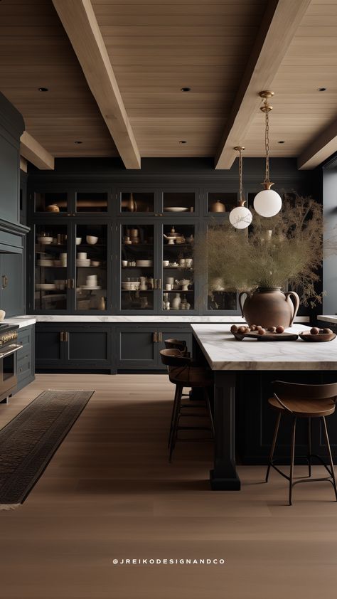 Modern English Kitchen, Ski Chic, Moody Kitchen, Moody Modern, Barn Kitchen, Square Kitchen, English Kitchen, Modern English, Barn Ideas