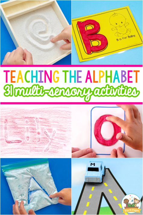 Teaching the Alphabet Multisensory Activities for Preschool Teaching the alphabet to young children doesn’t have to be boring. Make learning letters fun and engaging for them with these hands-on activities that use all the different senses. #preschool #alphabet #multisensory #alphabetactivities #PreKPages Letter Activities Kindergarten, Teach Abc, Alphabet Learning Games, Letter Recognition Activities Preschool, Alphabet Learning Activities, Teach Alphabet, Multisensory Phonics, Teaching Letter Recognition, Sensory Activities For Preschoolers