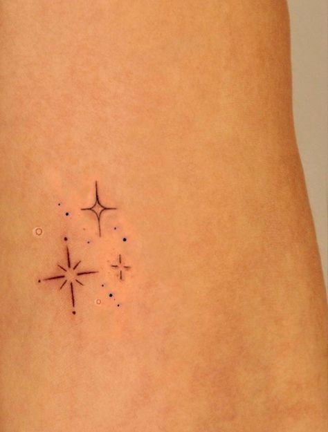 Diamond Sparkle Tattoo, Stick And Poke Cover Up Tattoos, Twinkly Star Tattoo, Libra Sparkle Tattoo, Sparkle Star Tattoo Hand, New Years Tattoo Ideas, Twinkle Tattoo Design, Tiny Firework Tattoo, Dot Star Tattoo