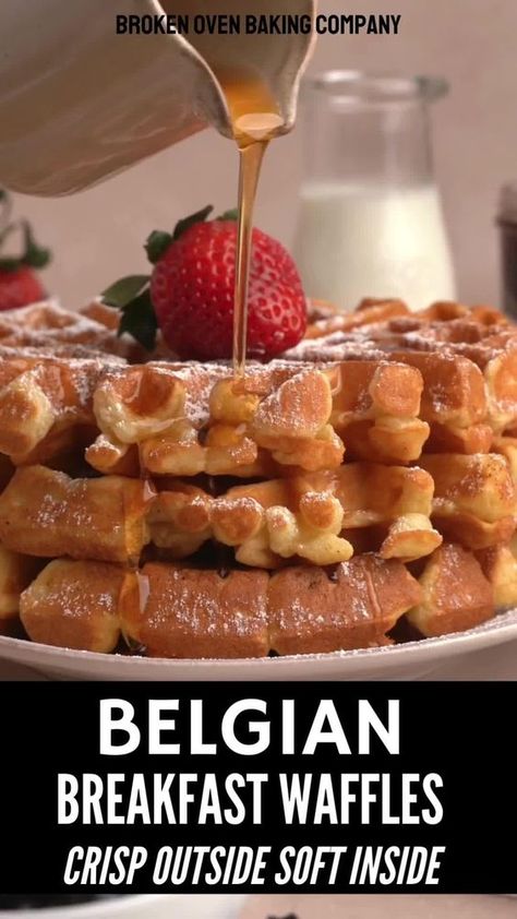 Want to know how to make Belgian waffles? This Belgian waffle recipe makes perfectly crispy on the outside and soft on the inside waffles every time! With simple pantry ingredients and a bit of sour cream you too can have the best Belgian waffles ever! Breakfast Dessert Ideas, Belgium Waffle Recipe, Best Belgian Waffle Recipe, Belgian Waffles Recipe, Easy Waffle Recipe, Belgium Waffles, Waffle Maker Recipes, Waffles Easy, Crispy Waffle