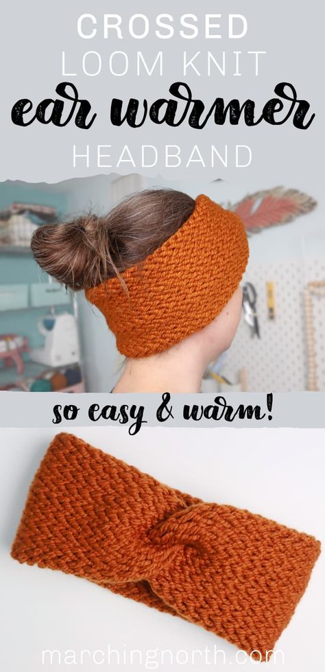 Round Loom Knitting Headband, Simple Loom Knitting Projects, How To Start Loom Knitting, Loom Knit Baby Hat With Ears, Loom Knit Headband Easy, Loom Sweater Pattern Free, Looming Headbands Ear Warmers, Beanie Loom Pattern, Quick Knit Loom Projects