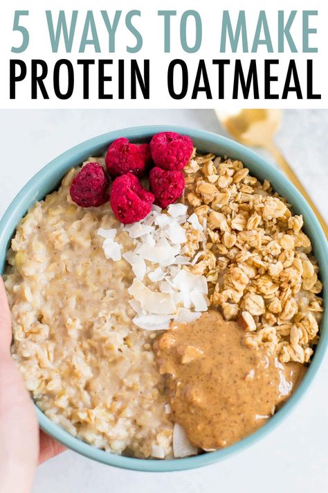 Want to make your oatmeal even healthier? I've got you covered with 5 delicious and easy ways to boost the protein content of oatmeal so that it will keep you full until lunch. Protein Oatmeal Recipes, Greek Yogurt Oatmeal, Oatmeal And Eggs, Oatmeal Toppings, Protein Oatmeal, Lost 100 Pounds, Quit Drinking, High Protein Meals, Creative Recipes