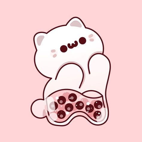 Boba Cute Drawing, Boba Animals, Kawaii Cat Drawing, Kitten Drawing, Cute Cat Drawing, Cute Kawaii Animals, Cute Animal Drawings Kawaii, Cute Kawaii Drawings, Cute Doodle Art