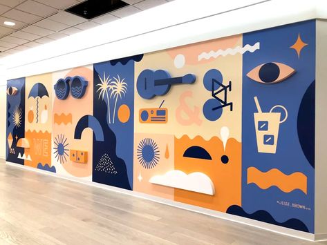 Nordstrom Mural Miami by Jesse Brown | Wescover Murals Office Creative Wall Design, Corporate Mural, Mural For School, Office Mural Wall, Office Mural Design, Mural Design Ideas, School Mural Ideas, Mural School, Jesse Brown