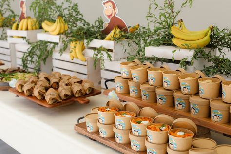 Curious George Theme Party, Curious George Backdrop, Curious George Baby Shower Ideas, Two Rex Birthday Party, Curious George Decorations, Curious George First Birthday, Feed The Monkey, Monkey Face Paint, Curious George 1st Birthday