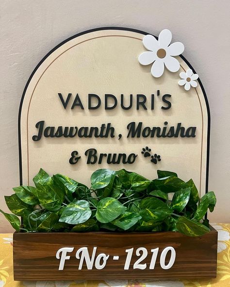 Make a statement from the moment you step foot at your entrance! 🌿Thanks to our customers for sharing these delightful setups🤍 Home Decor, Name Plate, Name Sign, Indian home, Entrance Decor, Housewarming, New Home Indian Home Entrance Decor, Indian Home Entrance, Name Plates For Home, Name Plate Design, Name Boards, Fiber Board, Wooden Texture, Home Entrance Decor, Name Plates