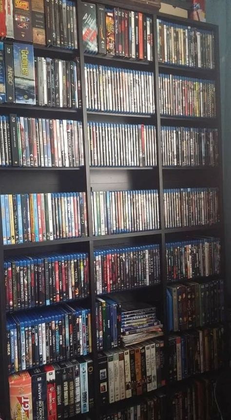 Dvd Bookshelf, Theater Storage, Dvd Storage Solutions, Art Room Storage, Blu Ray Storage, Movie Storage, Home Decor For Men, Media Shelves, Video Game Storage