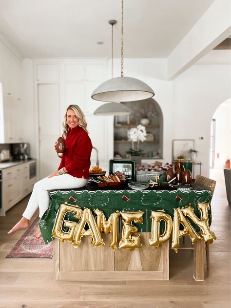 Packed Party 'Touchdown Ready' … curated on LTK Football Party Hosting, Ring Themed Food, Superbowl Party Setup, Football Sunday Party Ideas, Ucf Party Decorations, House Divided Football Party, Super Bowl Photoshoot, Girly Superbowl Party, Game Day Party Ideas