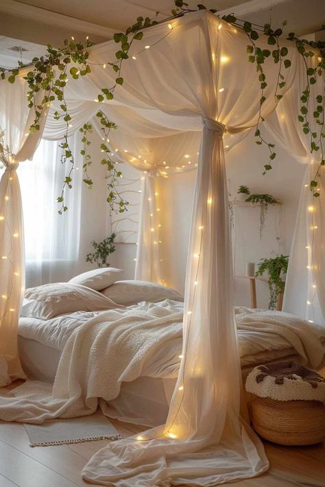 Zimmer Diy, Canopy Bed Diy, Cozy Bedroom Design, Dream Bedroom Inspiration, Canopy Bedroom, Fairy Lights Bedroom, Bedding Inspiration, Cozy Room Decor, Dreamy Room