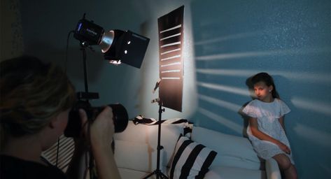 How to Add Creative Lighting to Plain Backdrops Using a DIY Cucoloris | PetaPixel Photo Studio Design, Studio Lighting Setups, Cinematography Lighting, Photography Studio Setup, Photography Lighting Setup, Light Setup, Studio Portrait Photography, Film Photography Tips, Cinematic Lighting