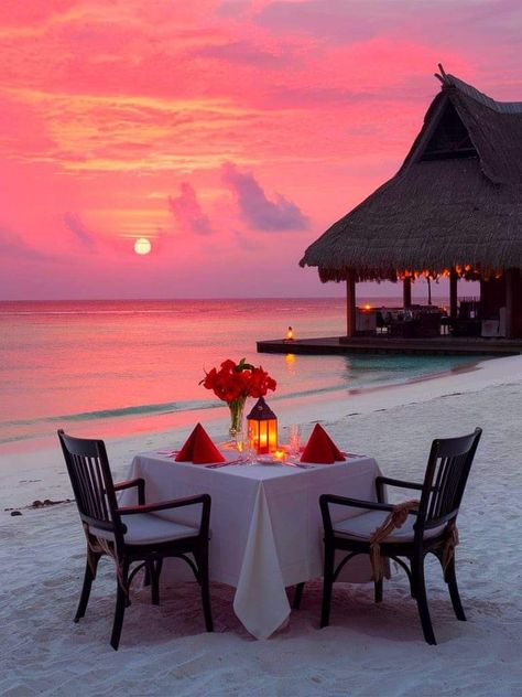 Breakfast On The Beach, Horizon Painting, Painting The Sky, Maldives Vacation, Calm Ocean, Maldives Honeymoon, Maldives Beach, Exotic Vacations, Beach Dinner