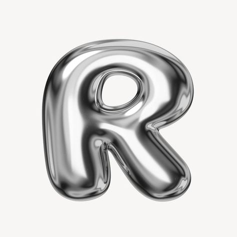 R Png, Editing Pngs, Poster Elements, R Letter Design, Silver Typography, Silver Letter Balloons, Metallic Letters, Balloon Type, Balloon Logo