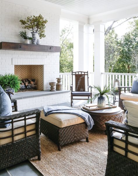 Alyson Sailer and Connie Vernich Add Timeless Touches to a New Build - Southern Home Magazine Waterwheel House, Sailer Design, Southern Home Magazine, Garage Apartment Ideas, Fireplace Patio, Seabrook Island, Bedroom With Sitting Area, Outdoor Fireplace Patio, Open Concept Floor Plans