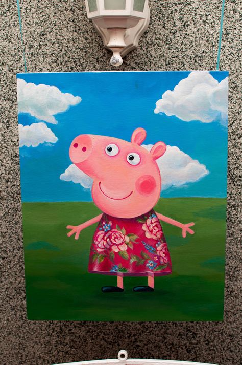 Peppa pig painting! I want to paint this for Isabella Peppa Pig Painting Canvases, Peppa Pig Watercolor, Peppa Pig Crafts, Peppa Pig Painting, Peppa Pig Drawing, Peppa Pig Pictures, Pig Oil, Crafts To Do With Kids, Kid Drawing